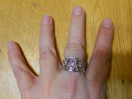 Paparazzi Stretch Band Ring (New) Band W/PURPLE &amp; Silver Ovals &amp; &quot;Crystals&quot; - £5.74 GBP