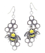 Bumble Bee Honetcomb Dangle Drop Earrings White Gold - $13.24