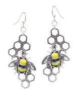 Bumble Bee Honetcomb Dangle Drop Earrings White Gold - £10.36 GBP