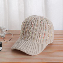 Knitted Baseball Cap Women&#39;s Autumn Winter Rhinestone Beanie Elegant Warm Cap - £16.51 GBP