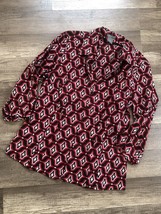 Ann Taylor Womens 4 V Neck Blouse Button Shirt Geometric Retro Red Black... - £6.02 GBP