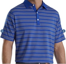 FootJoy FJ Trio Stripe Lisle Self Collar Polo Shirt Blue - $89.07