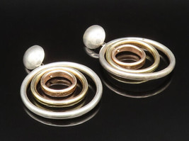 925 Silver - Vintage Tri Tone Graduated Open Circle Dangle Earrings - EG11788 - £102.95 GBP