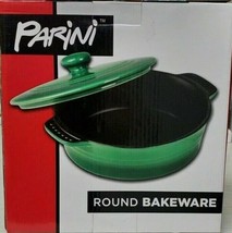 Parini Brand ~ Round ~ 1.5 Qt ~ Green Casserole w/Lid ~ Ceramic ~ Non Stick - £35.25 GBP