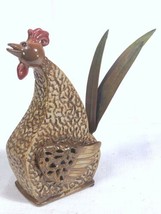 Rooster Ceramic Figurine, Fancy Metal Tail Large, Chicken Themed Decor 8... - $39.19