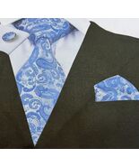 Royal Blue and Silver Paisley Necktie, Hanky, and Cufflinks - $26.75 CAD