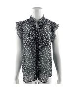 Joie Womens Top Size Small Black White Floral Ruffle Button Up Silk Sheer - $31.68