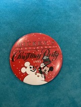 MICKEY&#39;S VERY MERRY CHRISTMAS PARTY 1991 WALT DISNEY WORLD PIN BACK BUTTON - $9.41