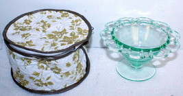 Antique Green Depression Footed Scalloped Edge Candy-Nut Dish Compote 6.5&quot;W - £11.98 GBP