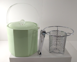 Vtg Mid Century Georges Briard Mint Green Ice Bucket w/ Caddy &amp; Claw Thongs Usa! - £62.95 GBP