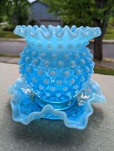 2 Pieces Pre Logo FENTON BLUE OPALESCENT Vase &amp; Bon Bon - $49.99