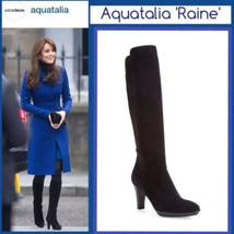 AQUATALIA &quot;Raine&quot; Size 9.5 Heeled Boots Black Suede Partial Zipper Stretch ITALY - £73.94 GBP