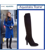 AQUATALIA &quot;Raine&quot; Size 9.5 Heeled Boots Black Suede Partial Zipper Stret... - £72.86 GBP