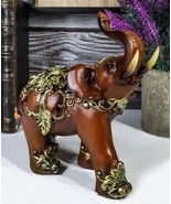 Faux Wood Decorated Thai Buddhism Noble Elephant With Trunk Up Statue 6.... - $413.65 MXN