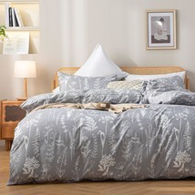 3Pcs Comforter Set Floral Comforter Set Bedding Set White Flower Printing On Gre - £54.34 GBP