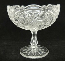 Clear Crystal Compote Pedestal Bowl Star Pinwheel Design Scalloped Edge ... - £14.76 GBP