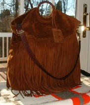 RALPH LAUREN COLLECTION LARGE SNUFF BROWN SUEDE FRINGE HOBO BAG $1250. - $1,187.01