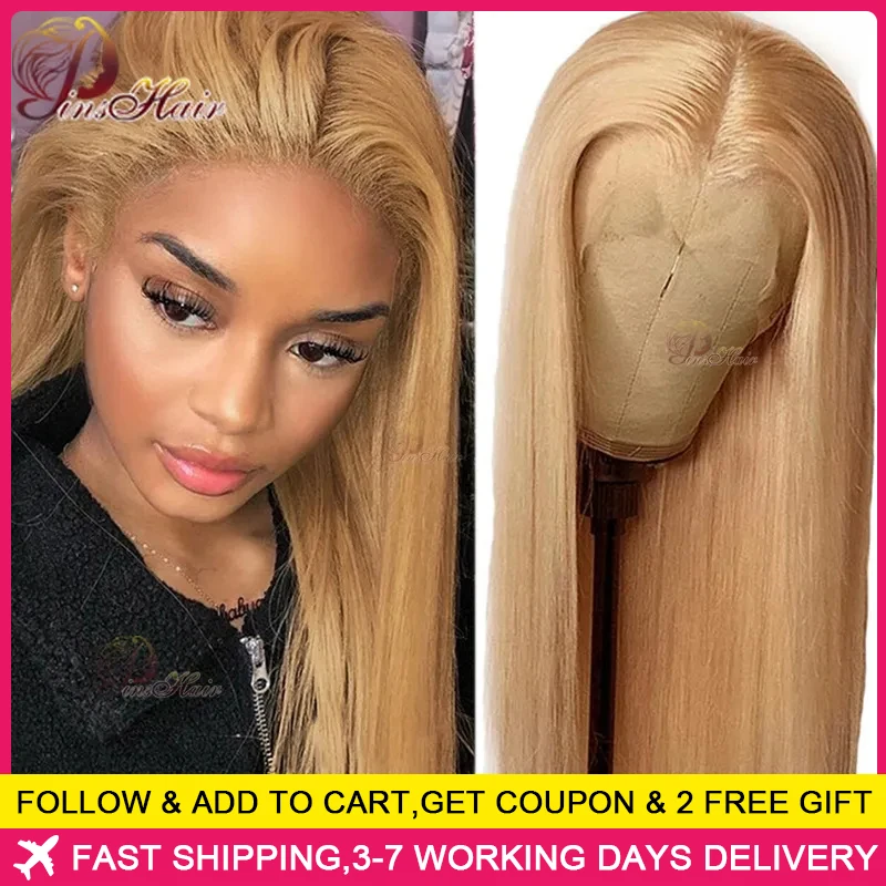 Honey Blonde Colored 13x6 Lace Front Wigs Human Hair Ginger Blonde Straight La - £78.51 GBP+