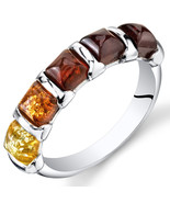 Sterling Silver Five Stone Amber Ring - $116.24 CAD