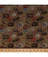 Cotton French Vintage Stamps Winery Country Ochre Fabric Print by Yard D... - $10.95