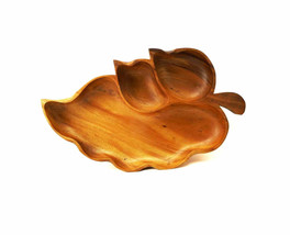 HUGE 1950s Wood Leaf Shaped Compartment Bowl Alii Woods Honolulu Wood Di... - £54.21 GBP