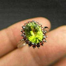 14k White Gold Plated 2Ct OVALCut Simulated Peridot &amp; RED Garnet Engagement Ring - £94.45 GBP