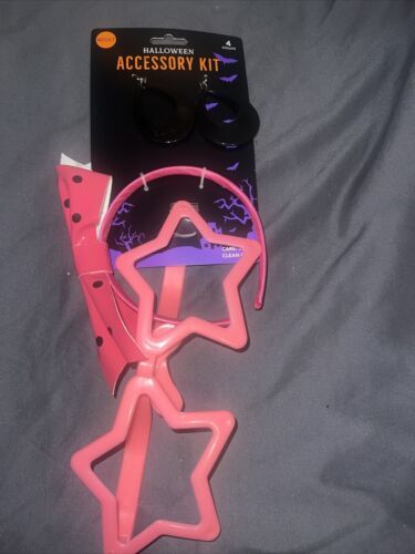 NWT Womens 80s Accessory Set 1980s Halloween Pink Black Headband Glasses Earring