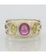 Pink Sapphire Ruby and Yellow Sapphire Handmade Silver Gents Ladies Ring... - £151.11 GBP