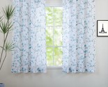 The Linentalks Floral Teal Blue Sheer Curtains 63 Inches Long, Cherry Fl... - $37.97