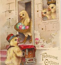 Anthropomorphic Chicks, Colored Eggs Antique UDB Easter Postcard - £11.95 GBP