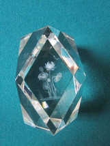 Prism Crystal Paperweight Diamond Cut Floating Flowers 3 1/2 [*Ppwgt] - £59.35 GBP