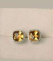 2ct Simulated Yellow Citrine Diamond Halo Stud Earrings 14k White Gold Plated - £51.36 GBP