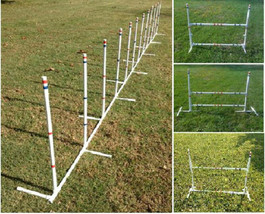 Dog Agility Equipment 4-in-1 Weave Poles (12) plus 3 Versatile Jumps - $148.50