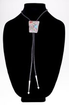 Sterling Silver Signed FS Bolo Tie with Coral and Turquoise Accents - $538.71