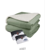 Pure Warmth Velour Sherpa Electric Heated Warming Blanket Twin Sage Green - £53.31 GBP