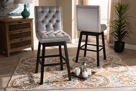 Tasha Light Gray Velvet Fabric Dark Brown 2Pc Swivel Bar Stool Set - $446.00