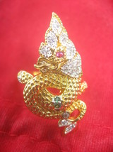 Holy Blessed White Gems Gold Naga Magic Ring Talisman Lucky Life Thai Am... - £23.22 GBP