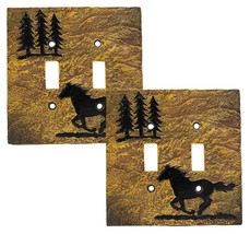 Set of 2 Western Horse And Pine Trees Silhouette Wall Double Toggle Swit... - $27.99