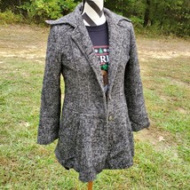 GUESS Medium Pea Coat Womens Gray Black Wool Blend Los Angeles 1981 M Vintage - £32.70 GBP