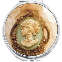 Teal Gold Cameo Compact with Mirrors - Perfect for your Pocket or Purse - $11.76