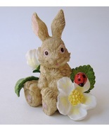 Bunny Rabbit White Flower Statue Figurine Easter Painted Lady Bug Yellow... - £11.72 GBP
