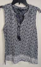 Lucky Brand Women Top Dark Blue Sleeveless Knit Tank Tribal Print Sz M - £12.05 GBP