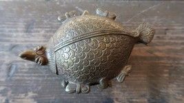 Antique Footed Brass Softshell Turtle Trinket Box 5&quot; - £82.63 GBP