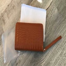 Faux leather snakeskin textured zippered wallet 8”x4” brown tan clutch handbag - £11.59 GBP