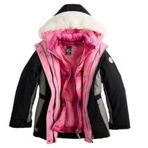 Girls Jacket 3 in 1 Hooded Black Pink Water Resist All Season ZeroXPosur-sz 7/8 - $69.30