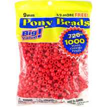 Darice Pony Beads 6mmX9mm 1,000/Pkg  Opaque Red  Plastic  9 mm Size  1,0... - £19.49 GBP