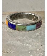Turquoise ring southwest wedding band size 6.50 sterling silver women men - $130.59 CAD