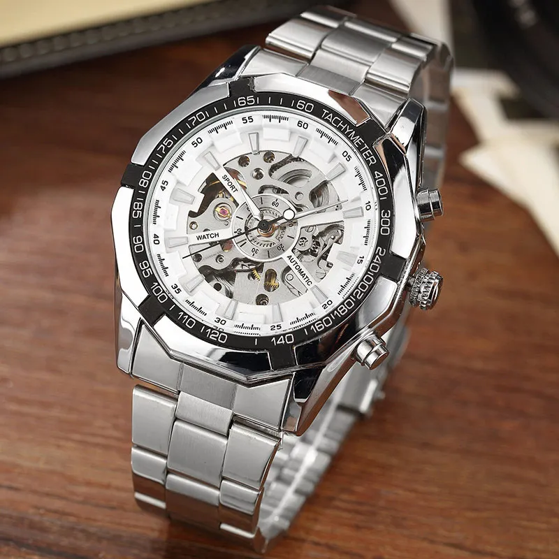 Skeleton Sports Automatic Stainless Steel Bracelet Chinese Mechanical Wr... - £29.36 GBP