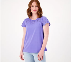Laurie Felt Cotton w/ Made w/ Bamboo Flutter Sleeve Tee (Periwinkle, S) A601151 - £10.00 GBP