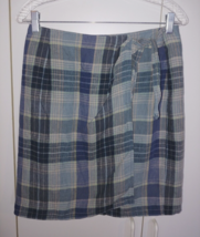 Charter Club Ladies Blue Plaid Linen Short Wrap SKIRT-10-GENTLY WORN-CUTE - £7.58 GBP